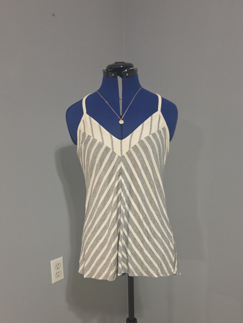 Laila Jayde Cream & Gray Striped V-Neck Spaghetti Strap Cami